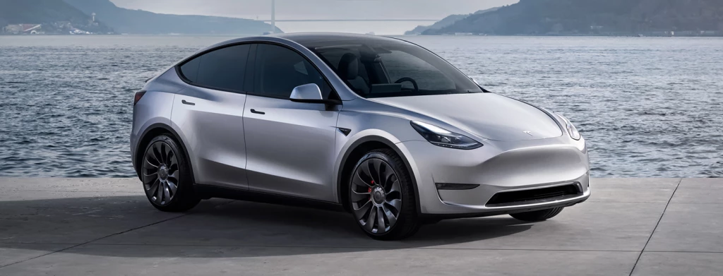 A novated-leased silver Tesla Model Y