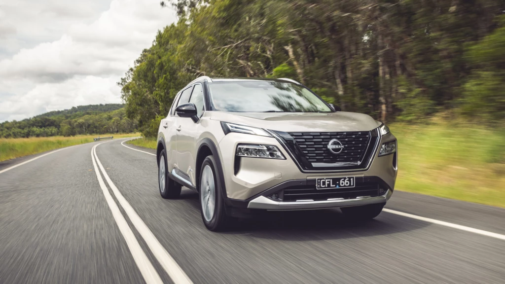 A novated-leased gold Nissan X-Trail e-Power