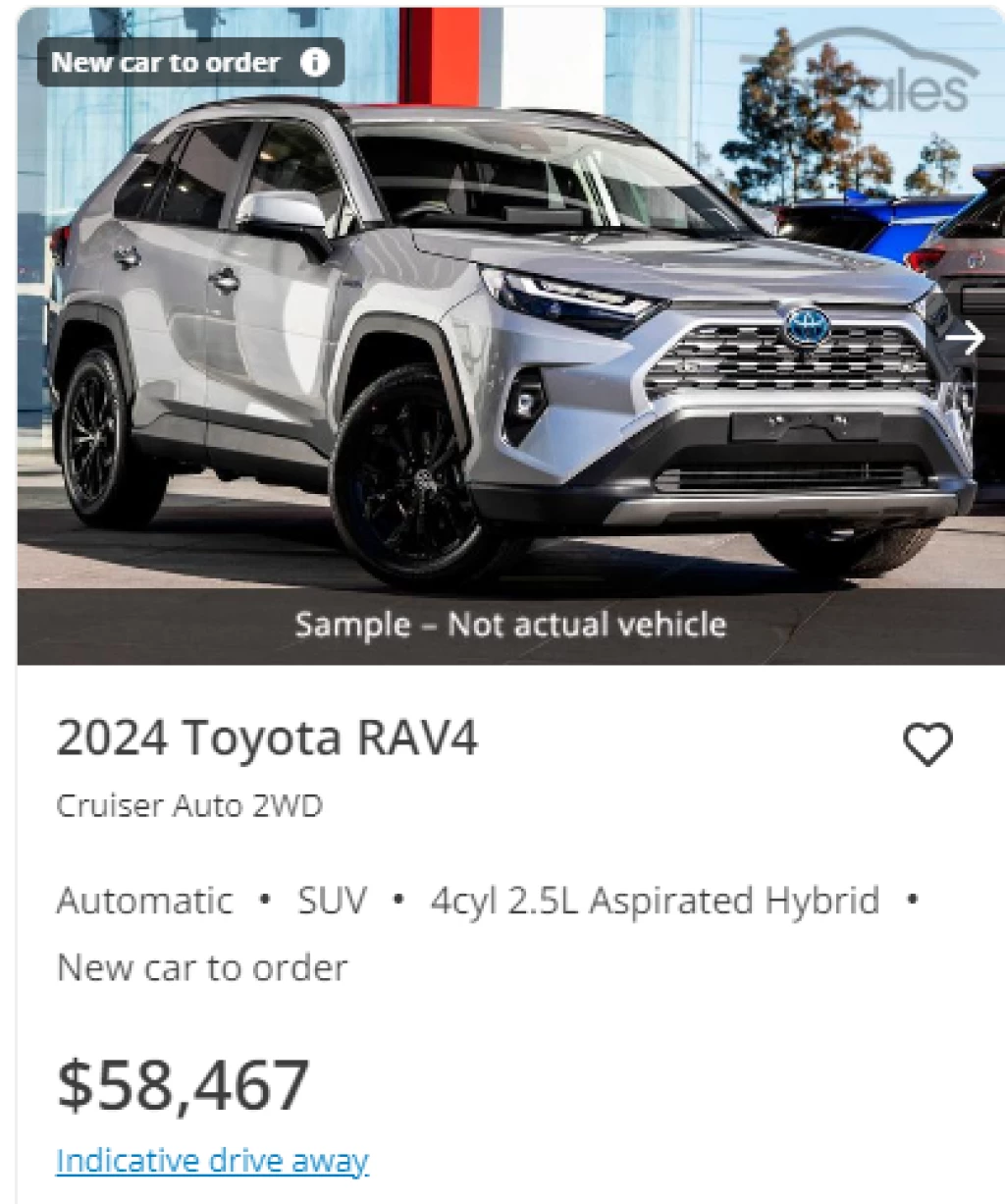 An image of an example pricing of the Toyota RAV4 Hybrid